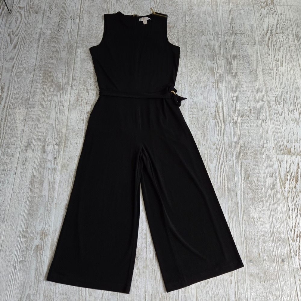 Michael Kors Black Wide Leg Crop Jumpsuit Size Small Culotte Minimalist Chic
